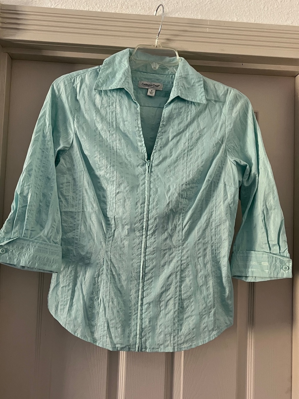 Coldwater Creek Mint Green zip up Textured Shirt size Med